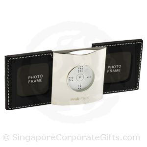 Designer Leather Travel Alarm Clock with Photo Frame