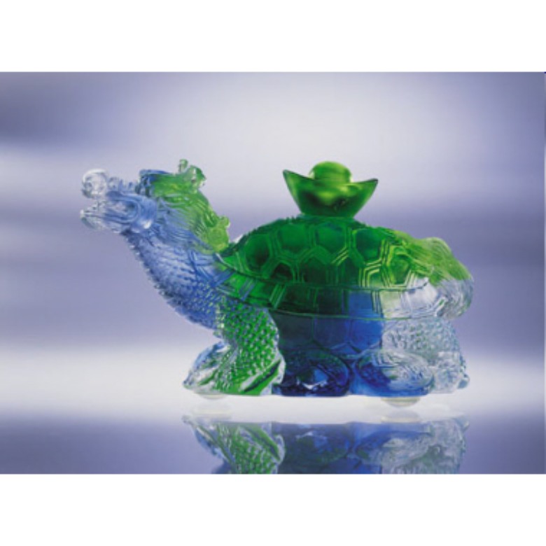 Liuli Paper Weight - Auspicious Dragon Turtle (寿富&