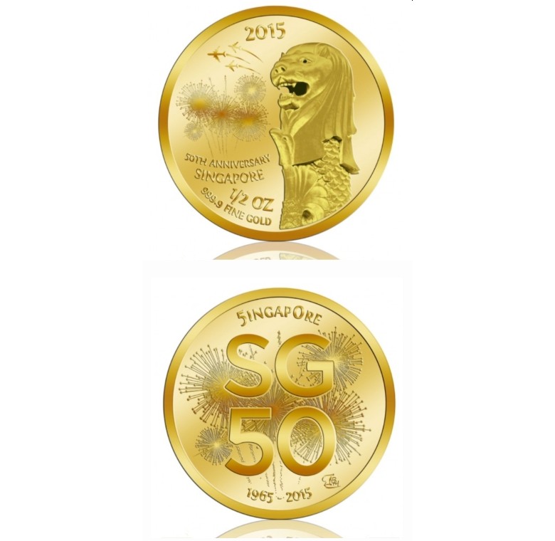SG50 Singapore Merlion 999.9 Gold Coin (1/2 Oz)