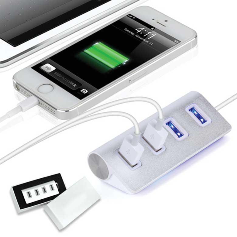 4 port USB 2.0 hub in metal casing