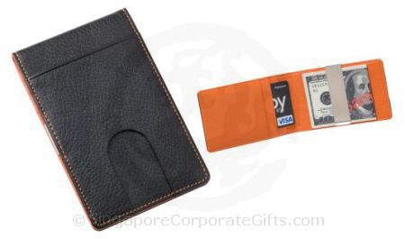 Black/Orange PU Card Holder with Money Clip