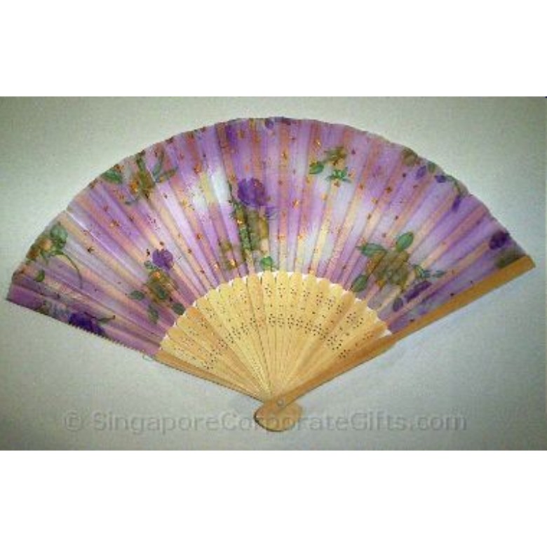 Flower Cloth Fan - Purple
